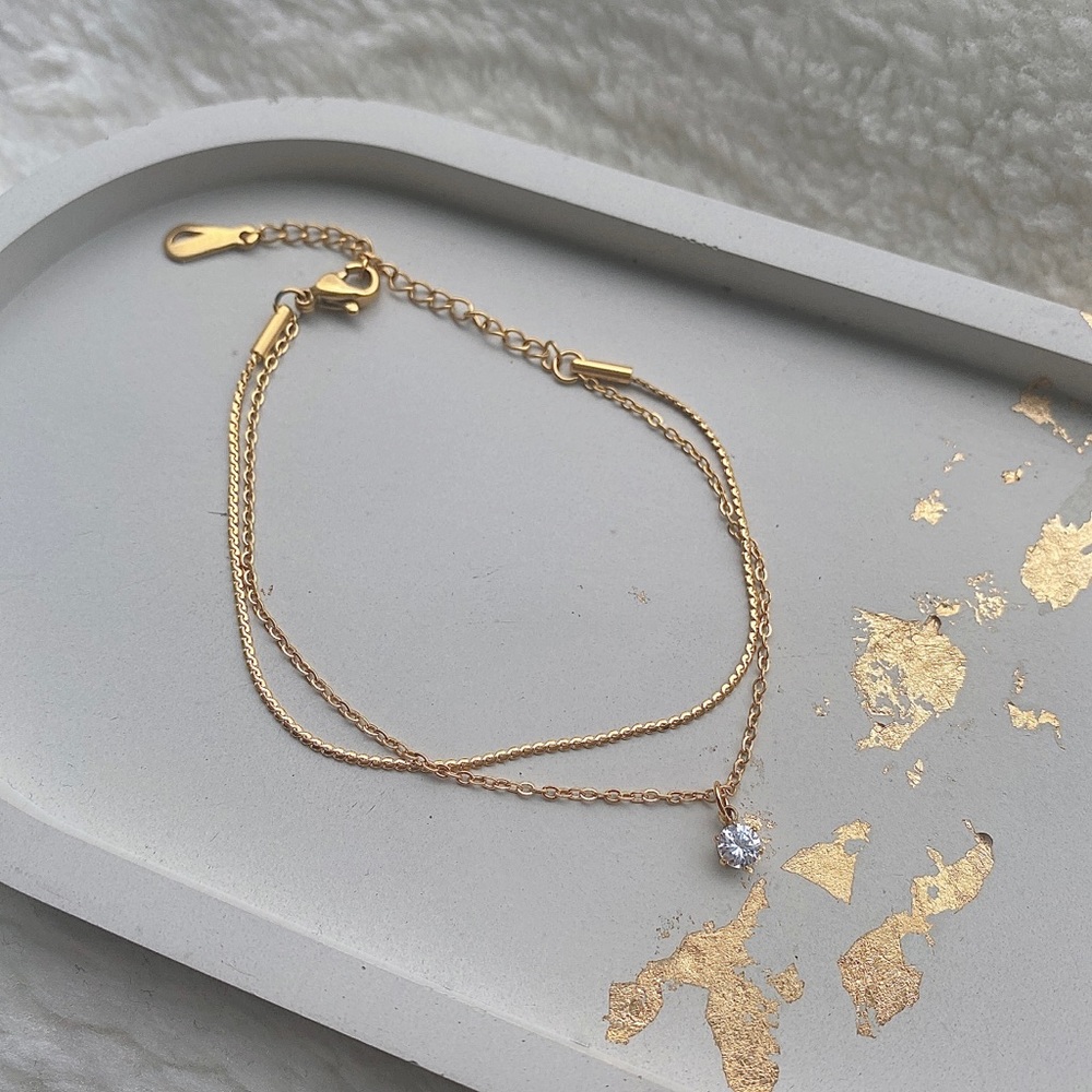 ✨18K Gold Plated Double Chain Bracelet with Diamond